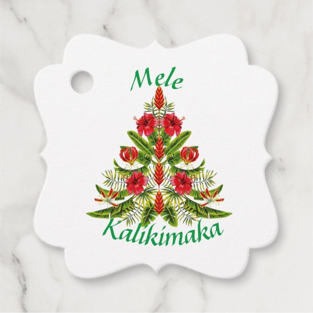 Étiquettes Cadeau Balise cadeau d'arbre de Noël floral hawaïen (Devant)
