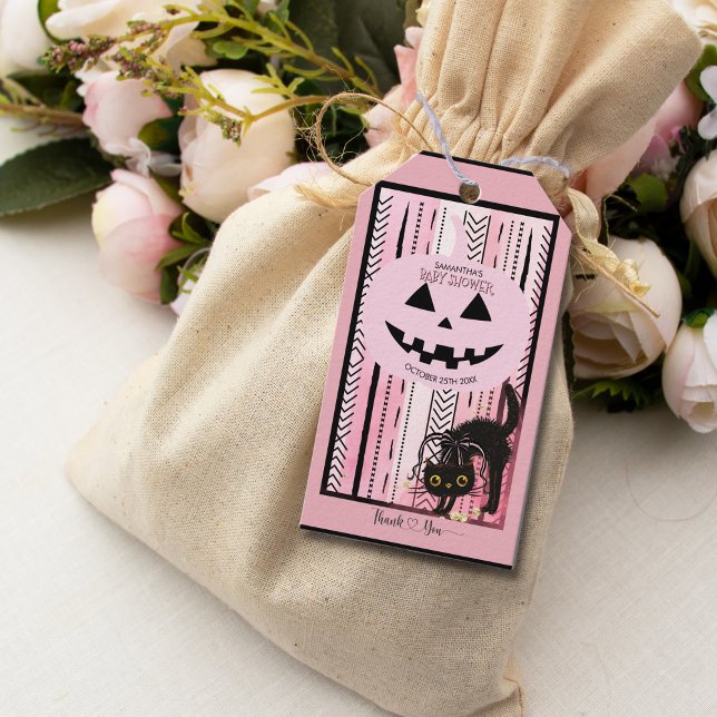 Étiquettes-cadeau Balise cadeau de Baby shower Citrouille rose "Peek (Pink Pumpkin "Peek a Boo" Baby Shower Gift Tag)