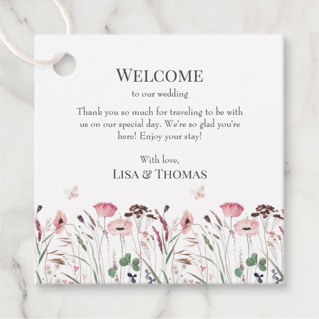 Étiquettes Cadeau Balise cadeau de bienvenue du Mariage Pink Poppy M (Devant)