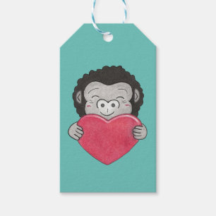 Étiquettes-cadeau Balise cadeau de coeur de Valentine Cute Gorilla