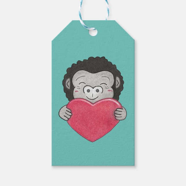 Étiquettes-cadeau Balise cadeau de coeur de Valentine Cute Gorilla (Devant)