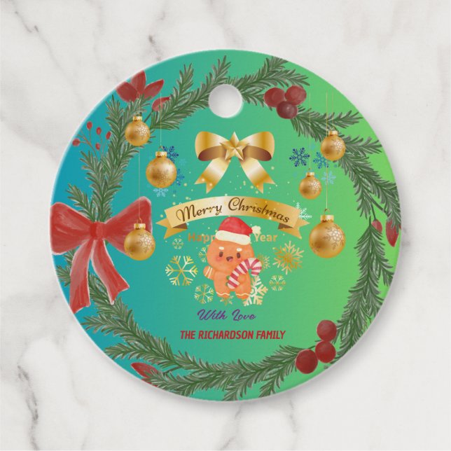 Étiquettes Cadeau Balise cadeau de couronne de Noël personnalisée (Devant)