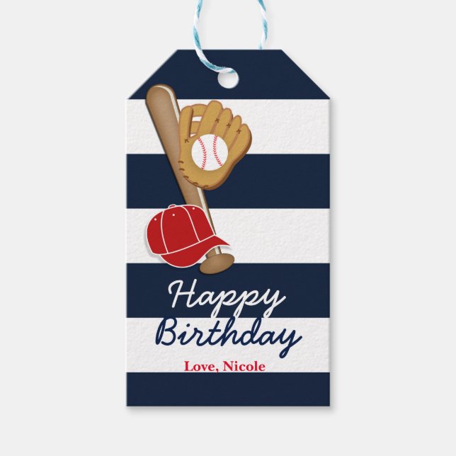 Étiquettes-cadeau Balise cadeau de fête d'anniversaire de baseball b (Devant)