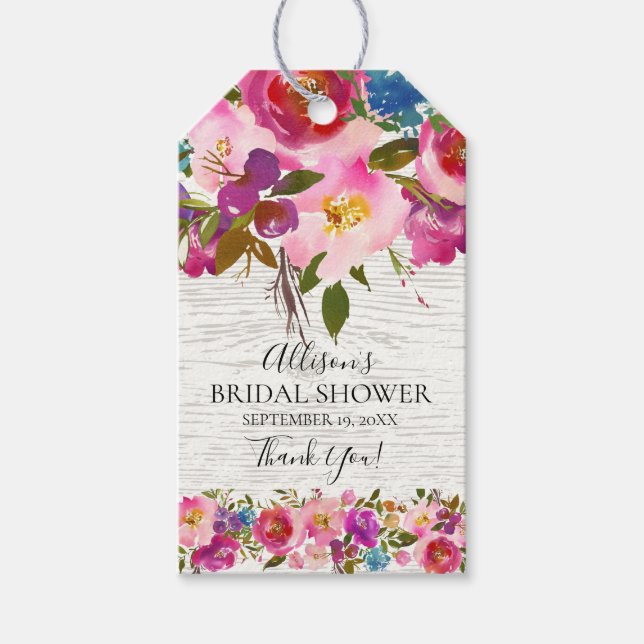 Étiquettes-cadeau Balise cadeau de Fête des mariées florale en bois  (Devant)