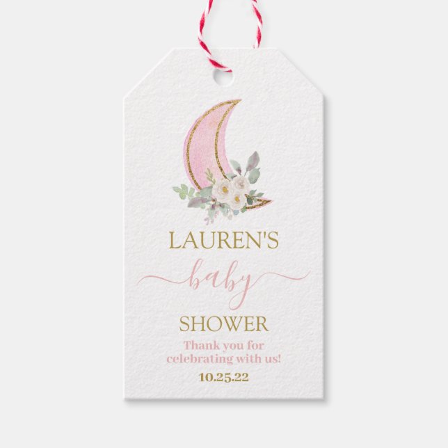 Étiquettes-cadeau Balise cadeau de fille sur le Baby shower de lune (Devant)