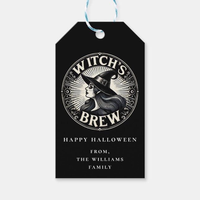 Étiquettes-cadeau Balise cadeau de la sorcière de la fête d'Hallowee (Devant)