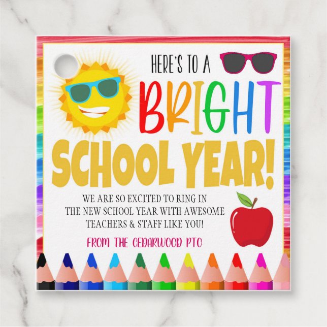 Étiquettes Cadeau Balise cadeau de l'année scolaire brillante (Devant)