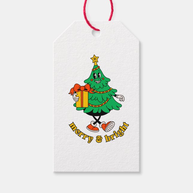 Étiquettes-cadeau Balise cadeau de l'arbre de Noël Joyeux et brillan (Devant)