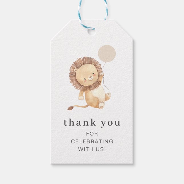 Étiquettes-cadeau Balise cadeau de lion avec ballon de crème (Devant)