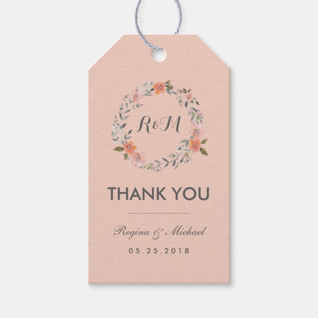 Étiquettes-cadeau Balise cadeau de Merci de couronne rose rustique (Devant)