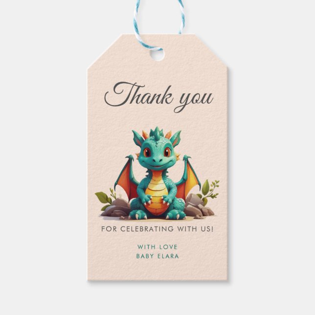 Étiquettes-cadeau Balise cadeau de Merci de dragon vert Mint (Devant)