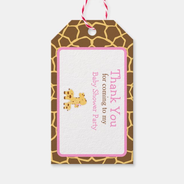 Étiquettes-cadeau Balise cadeau de Merci de girafe rose mignonne (Devant)