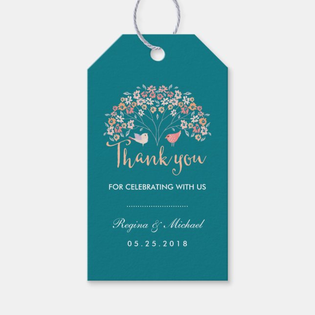 Étiquettes-cadeau Balise cadeau de Merci de script Floral turquoise  (Devant)