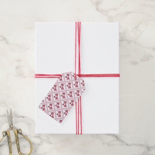 Étiquettes-cadeau Balise cadeau de modèle Floral rouge (Avec de la ficelle)
