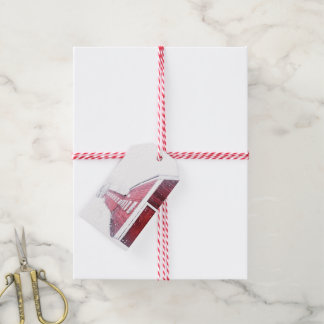 Étiquettes-cadeau Balise cadeau de neige blanche de la grange rouge