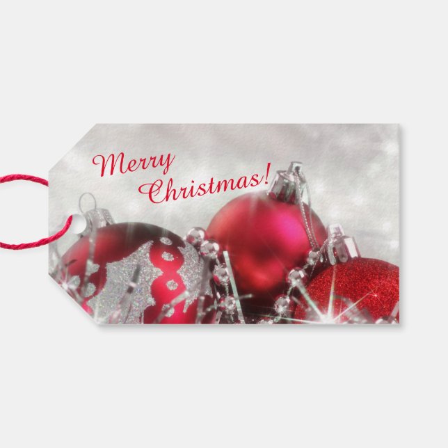 Étiquettes-cadeau Balise cadeau de Noël Argent et Rouge (Dos (Horizontal))