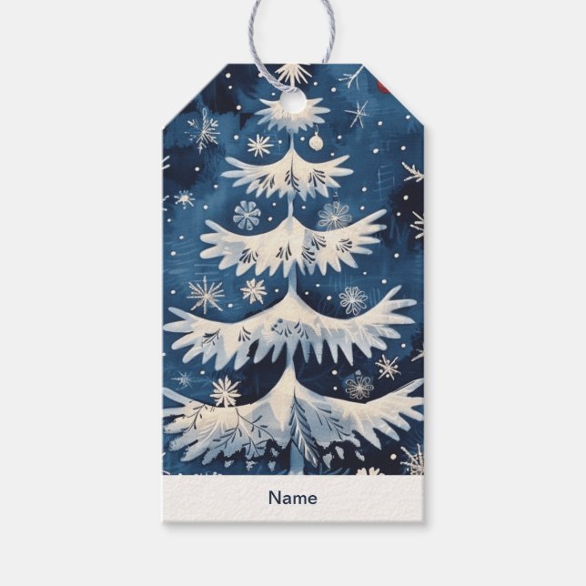 Étiquettes-cadeau Balise cadeau de Noël Blanc Bleu (Devant)