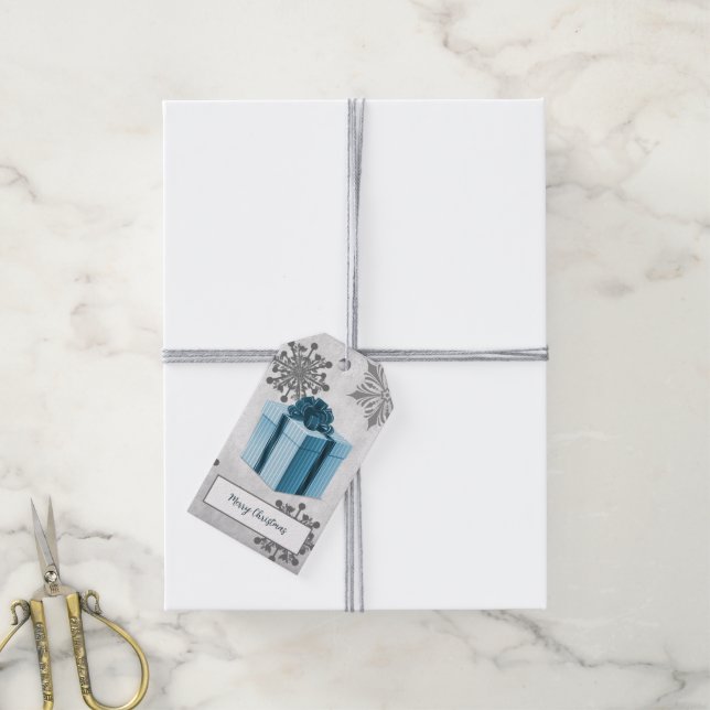 Étiquettes-cadeau Balise cadeau de Noël bleu (Avec de la ficelle)