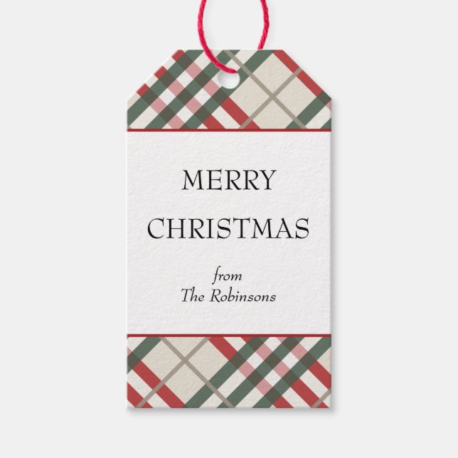 Étiquettes-cadeau Balise cadeau de Noël classique beige rouge Tartan (Devant)