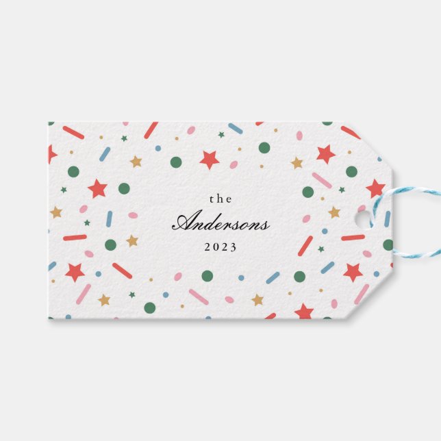 Étiquettes-cadeau Balise cadeau de Noël colorée en gras joyeux (Devant (Horizontal))