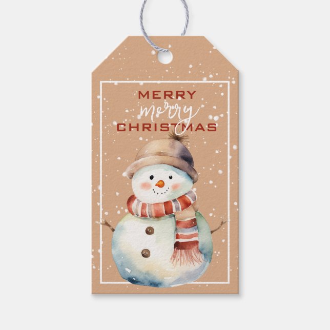 Étiquettes-cadeau Balise cadeau de Noël de bonhomme de neige (Devant)