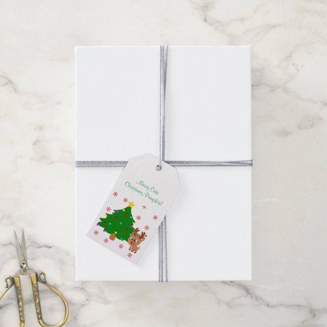 Étiquettes-cadeau Balise cadeau de Noël de rennes roux roudolphe arb (Avec de la ficelle)