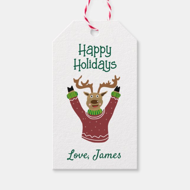 Étiquettes-cadeau Balise cadeau de Noël de Rindeer Joyeux Fêtes (Devant)