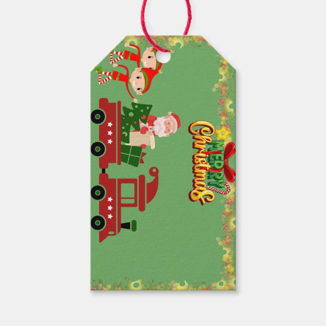 Étiquettes-cadeau Balise cadeau de Noël de train Père Noël classique (Devant)