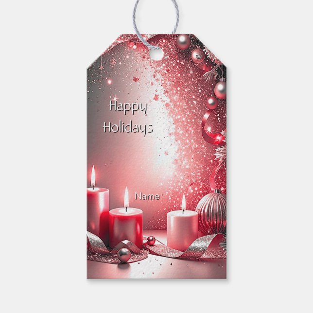 Étiquettes-cadeau Balise cadeau de Noël décorative Bougies rouges (Devant)