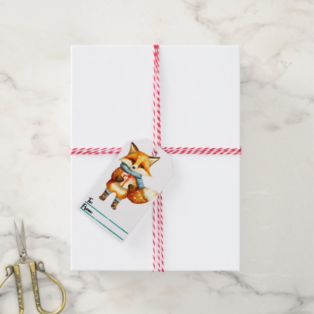 Étiquettes-cadeau Balise cadeau de Noël du renard joueur (Avec de la ficelle)