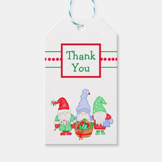 Étiquettes-cadeau Balise cadeau de Noël Festive Gnomes Merci (Devant)