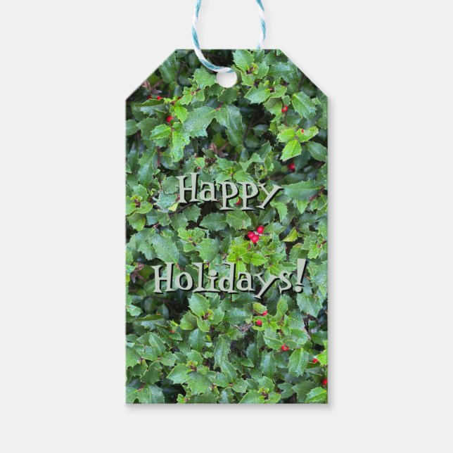 Étiquettes-cadeau Balise cadeau de Noël Festive Green Holly Berry (Devant)