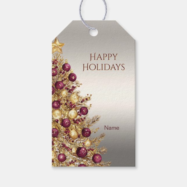 Étiquettes-cadeau Balise cadeau de Noël Gold Burgundy (Devant)