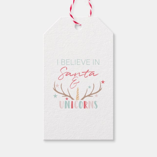 Étiquettes-cadeau Balise cadeau de Noël "I Believe In Père Noël & Un (Devant)