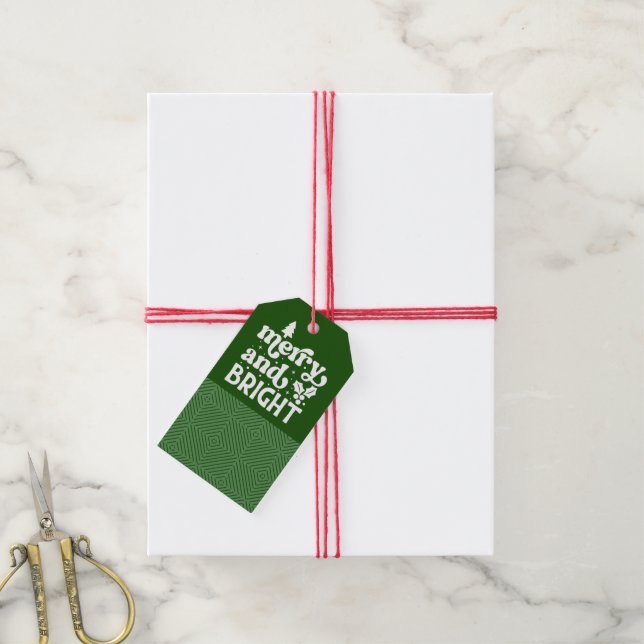 Étiquettes-cadeau Balise cadeau de Noël Joyeux et vert brillant (Avec de la ficelle)