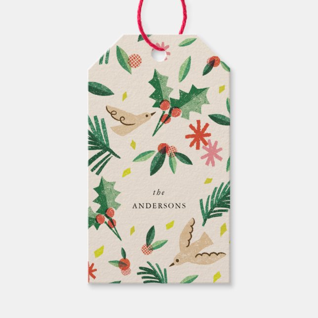 Étiquettes-cadeau Balise cadeau de Noël Joyful Woodland Bird (Devant)