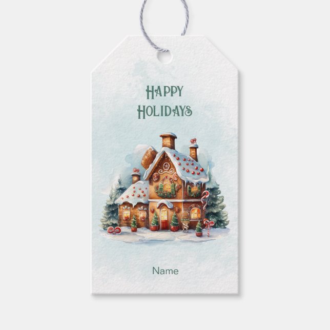 Étiquettes-cadeau Balise cadeau de Noël Maison de pain d'épice (Devant)