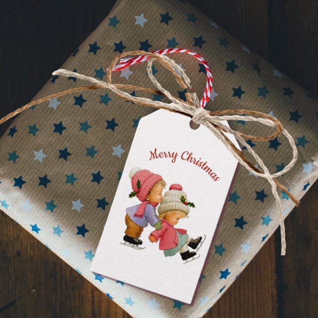 Étiquettes-cadeau Balise cadeau de Noël mignonne avec patins (Créateur téléchargé)