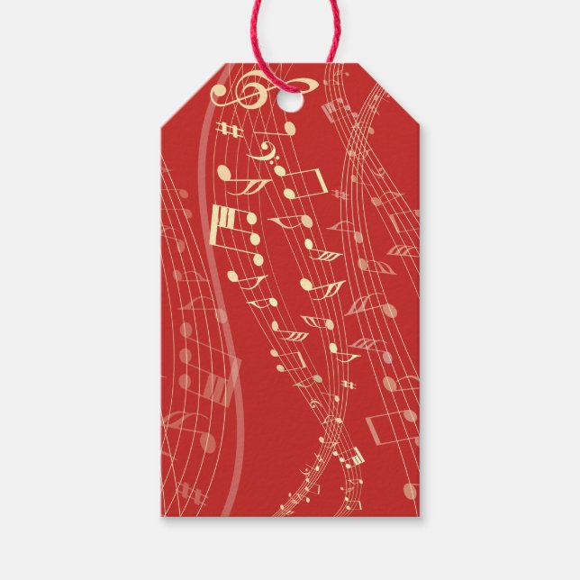 Étiquettes-cadeau Balise cadeau de Noël musical rouge et or (Devant)