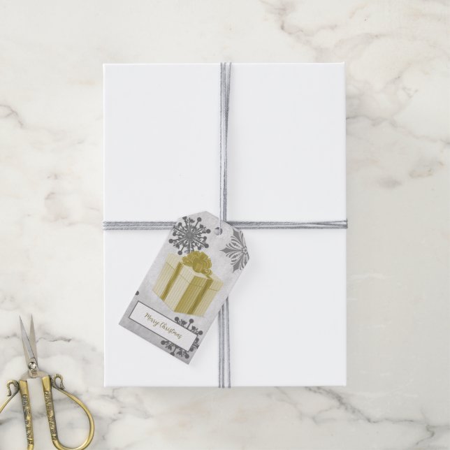 Étiquettes-cadeau Balise cadeau de Noël or (Avec de la ficelle)
