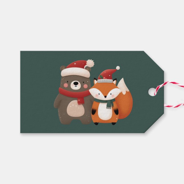 Étiquettes-cadeau Balise cadeau de Noël Ours et Fox (Devant (Horizontal))
