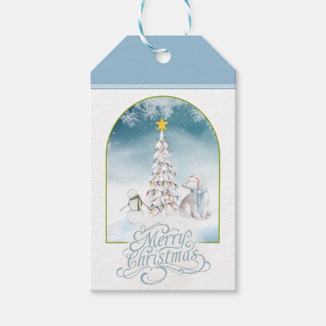 Étiquettes-cadeau Balise cadeau de Noël Ours polaire et Snowman (Devant)