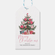 Balise cadeau de Noël Pink Poinsettia Retro Balise