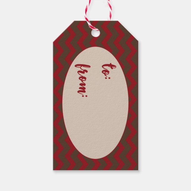 Étiquettes-cadeau Balise cadeau de Noël Red et Brown Chevrons (Devant)