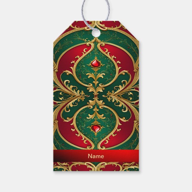 Étiquettes-cadeau Balise cadeau de Noël Red Green Gold (Devant)