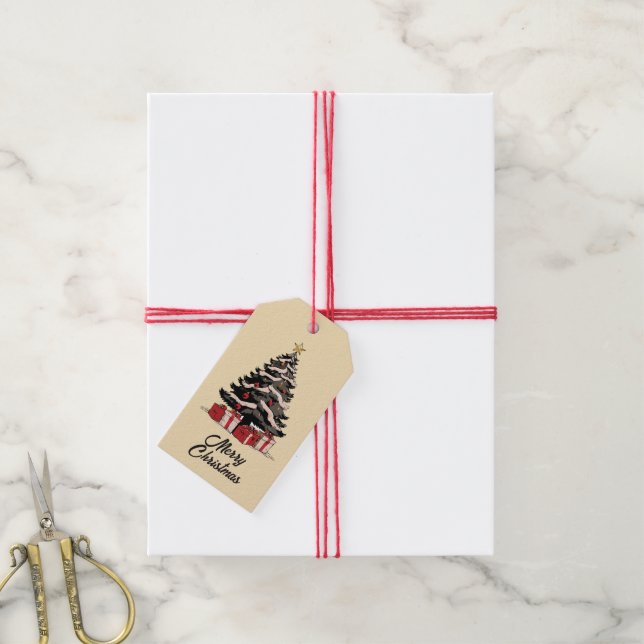 Étiquettes-cadeau Balise cadeau de Noël Retro Père Noël (Avec de la ficelle)