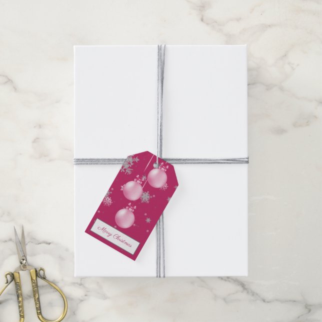 Étiquettes-cadeau Balise cadeau de Noël rose (Avec de la ficelle)