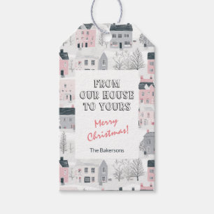 Étiquettes-cadeau Balise cadeau de Noël rose blanc gris