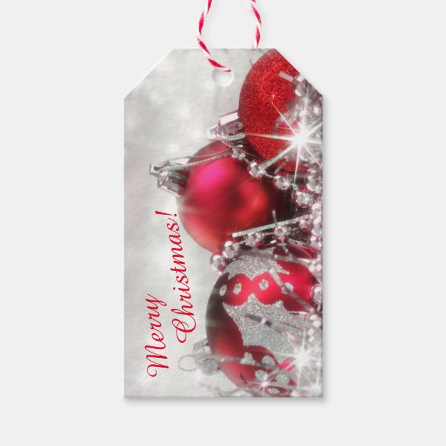 Étiquettes-cadeau Balise cadeau de Noël Rouge et Argent (Devant)
