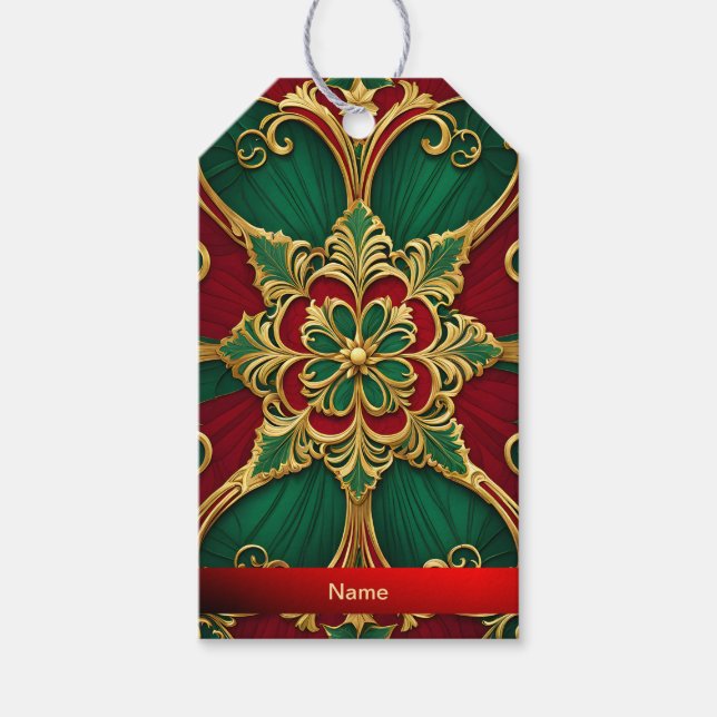 Étiquettes-cadeau Balise cadeau de Noël Rouge Vert (Devant)